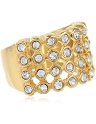 Stainless Steel Cocktail 18k Gold Plated Simulated Diamond Ring