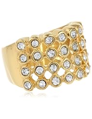 Stainless Steel Cocktail 18k Gold Plated Simulated Diamond Ring