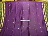 Purple Indian bridal Sari with Golden Zari Border. Belly dance fabric