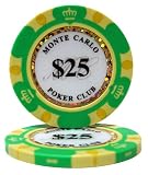 50 $25 Monte Carlo 3-Tone Clay Composite 14 Gram Poker Chips