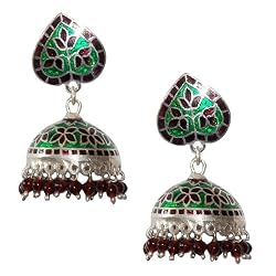 Jhumka Earrings Silver Enamel Jewelry 1.50 inches (erg154)