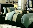 7 PC. MODERN BED IN A BAG SUPER SET CHOCOLATE BROWN W/ MATCHING PILLOWS, KING, BLUE