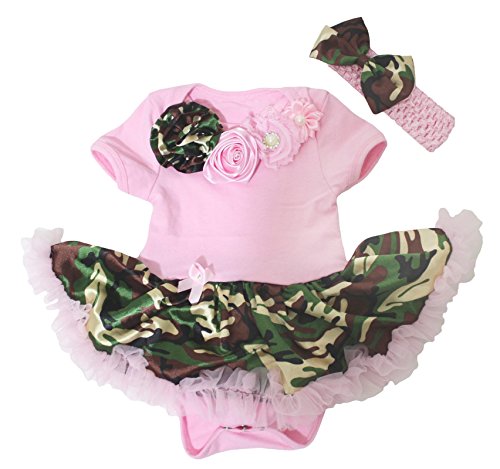 Baby Dress Neck Rose Pink Bodysuit Camouflage Tutu Romper Nb-18m (3-6 Months)