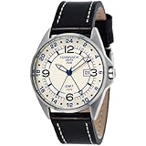 TORGOEN Swiss T25104 Men's Quartz Pilot Watch with Cream Dial, GMT and Black Leather Strap
