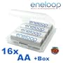 Sanyo Eneloop HR-3UTGA - Pilas AA (Paquete de 16, nuevo modelo con hasta 1500 ciclos de carga, 4 cajas de transporte blancas)