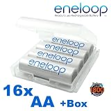 Sanyo eneloop Pile AA Mignon, confezione da 16 - nuova versione con fino a 1500 cicli di ricarica e custodia  HR-3UTGBdi Sanyo