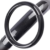 BDK Premium Carbon Fiber Steering Wheel Cover Black Vinyl with Carbon Fiber Accent - 13.5"- 14.5" - Hot & Cold Protect.