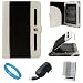Black with White Protective Leather Jacket Case Cover with Accessory Slots for Sony PRS950 Daily Edition Wireless e-Reader + Clear Screen Protector + Black Retractable Rapid Travel Wall Charger with LED Power Indicator + SumacLife TM Wisdom Courage Wristband