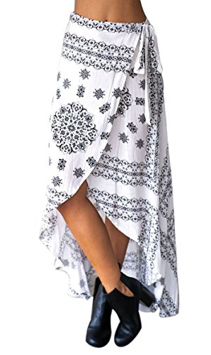 Doris Apparel Women's High-waisted Boho Asymmetrical Hem Tie up Maxi Wrap Skirt