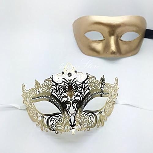 His &amp; Hers Couples Collection Luxury Phantom Masquerade Mask Set [Gold Themed]