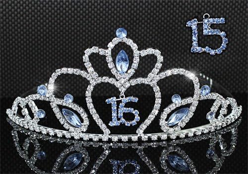Prom Party Sweet 15 &amp; 16 Sparkling Crystal Blue Quinceanera Tiara