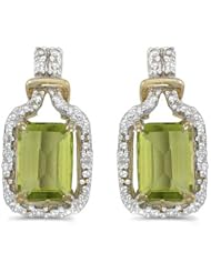 Birthstone Company 14k Yellow Gold Emerald-cut Peridot And Diamond Earrings