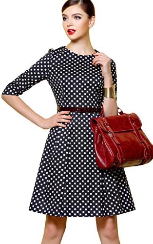 Caflin Vintage 1950's Audrey Hepburn Polka Half-Sleeve Dress blackL