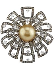14K White Gold Full Bloom Flower Prong Brown & White Diamond & Brown Pearl Pendant