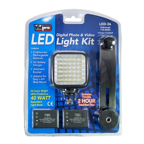 Vidpro+LED+Digital+Photo+%26+Video+Camcorder+Light+with+Batteries%2C+Charger+and+Bracket