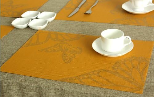 Gracelife 4 X Top Grade Yellow Butterfly Design PVC Heat Insulation Dinner Mat Waterproof Table Mat Dining Room Placemats Protective Table Pad Dining Pads Anti-skid Coaster Eat Mat Cup Mat