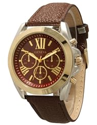 Geneva Womens Leather Roman Numeral Chronograph Watch - Brown