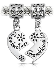 Bling Jewelry Silver Grandmother Granddaughter Heart Dangle Beads Fits Pandora