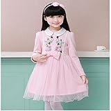 Forpend 女の子 ワンピース チェック ミニスカート 長袖 子供服 子ども服 入学式 入園式 卒園式 結婚式 誕生日 プレゼント120 130 140 150 160cm　春 秋 160-pin