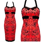 NEW RED TATTOO VINTAGE ROCKABILLY PIN UP BURLESQUE PENCIL DRESS SIZE 8