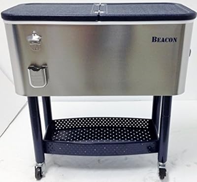 Beacon Rolling Party Cooler Stainless Steel Body with Storage & Wheel Cart, 65 Qt