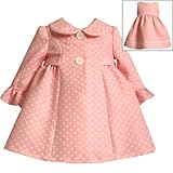 Bonnie Jean Baby/Infant Girls 12M-24M 2-Piece PINK WHITE JACQUARD DOT Special Occasion Wedding Flower Girl Birthday Party Dress/Coat Set-24M BNJ-7010R-R17010