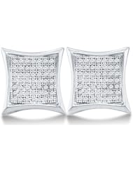 10K Yellow and White Two Tone Gold Micro Pave Set Round Diamond Square Shape Setting Stud Earrings with Push Back Closure - (1/3 cttw)