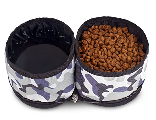 Charm Pets Travel Foldable Dual Food & Water Waterproof Bowl For Cats & Dog