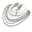 Silvertone Multi Layered Long Necklace and Earrings Set