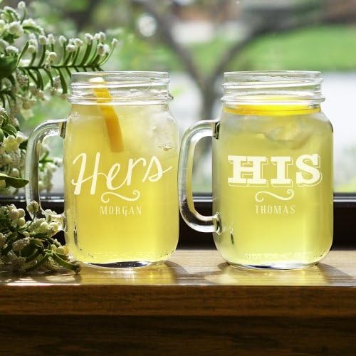 Personalized His and Hers Mason Jar Drinking Glass
