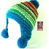 New Chunky Hand Knit Wool Trooper Ski Junior Hat Teal Small Medium