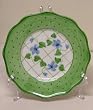 Green Polka Dots and Violets Porcelain Plate with Stand