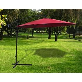 New 2010 Deluxe Burgundy 10' Offset Patio Umbrella Off Set Outdoor Market Umbrella