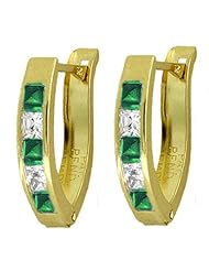 14k Gold Hoop Earrings with Genuine Emeralds & White Topaz