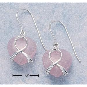 Gems & Stones Cx-260 : Ribbon Wrapped Rose Quartz Heart French Wire Earrings
