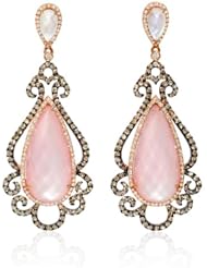 Diamond, White Topaz, Mother of Pearl and Pink Quartz 18k Rose Gold and Black Rhodium Dangle Earrings