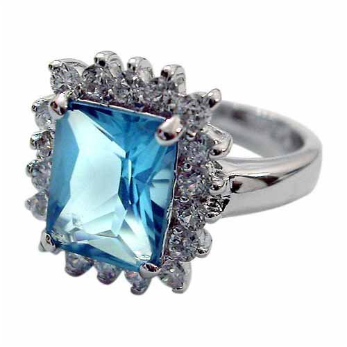 Stelring Silver Light Blue & Clear CZ Ring