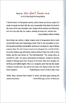 You Don't Know Me (9780374387068) David Klass Books