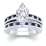 3.00 CT MARQUISE DIAMOND W ROUND BLUE SAPPHIRE RING SET