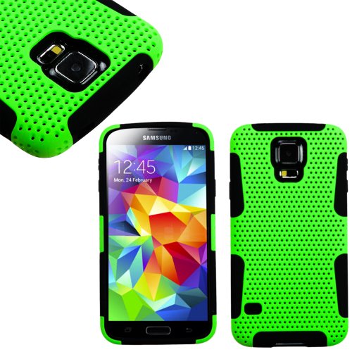 myLife Lime Green and Classic Black - Perforated Mesh Series (2 Layer Neo Hybrid) Slim Armor Case for the NEW Galaxy S5 (5G) Smartphone by Samsung (External Rubberized Hard Shell Mesh Piece + Internal Soft Silicone Flexible Gel)