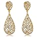 Goldtone with Clear Iced Out Vine Twist Teardrop Shaped 3.25 Inch Dangle Clip on Earrings (E-1094)