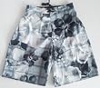 Mens Swim Trunks with Elastic Waist, 2 Side Inseam Pockets, Side Cargo Pockets. Faux Fly Front, Mesh lined. Grey Floral Size s S-XL