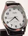 Mens analogue quartz wristwatch - white face and black leather strap W4