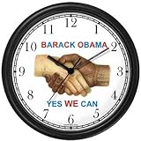 Black & White Handshake - Barack Obama - Yes We Can - President Barack Obama Commemorative Wall Clock by WatchBuddy Timepieces (Black Frame)