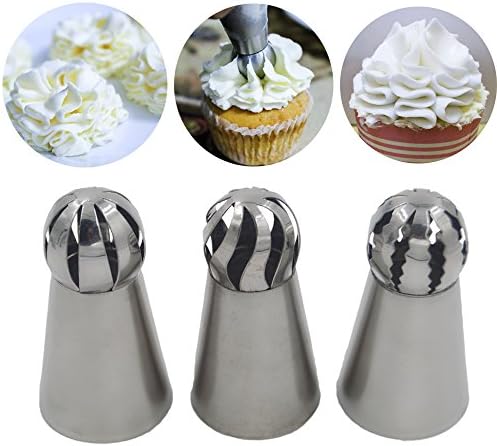 Superelead New and Improved Russian Icing Piping Nozzles Sphere Ball Tips Pastry Cake Fondant Cupcake Buttercream Decorating DIY Baking Tools - 3 PCS