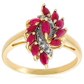 Yellow Gold Overlay Sterling Silver Ruby & Diamond Accent Spiral Ring