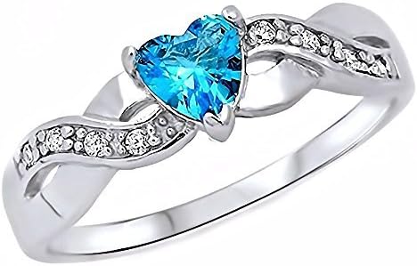 Paki: Heart-cut Simulated Swiss-blue Topaz and IOF CZ Infinity Promise Ring Silver, 3223A