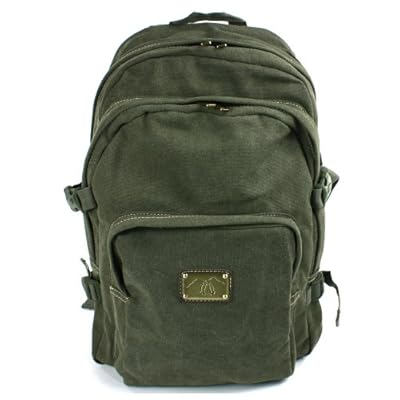 Canvas Backpack for School - College - or as a Day Pack - Olive Drab - 11" x 16" x 5"
