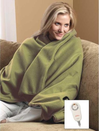 Sunbeam Moss Green Fleece Electric Heated Warming Throw Blanket