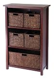 6pcs Milan Antique Walnut Finish Shelf with 5 Storage Baskets